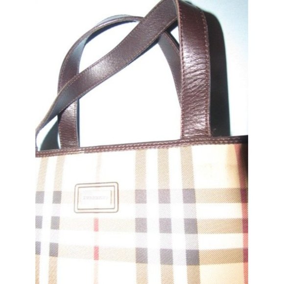 Burberry Brown Red White Black Nova Check Plaid Print Canvas Leather - Picture 2 of 12